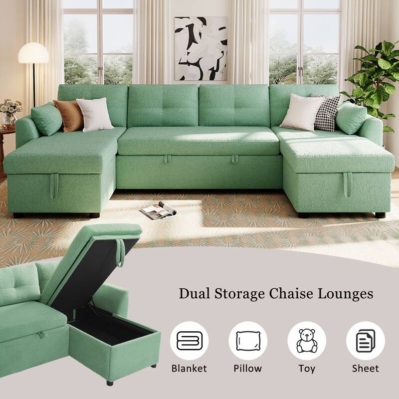 Oversized U-shaped Sectional Sofa with USB Ports, Dual Storage Chaise Lounges Sofa with Pull-out Bed Convertible Sleeper Sofa