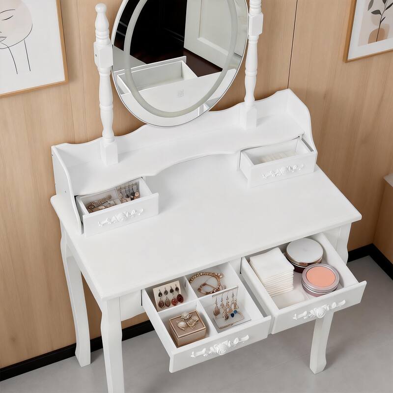 Lighted Princess Vanity Table Set with Mirror & Stool, 4 Drawers & Adjustable LED Light Modes
