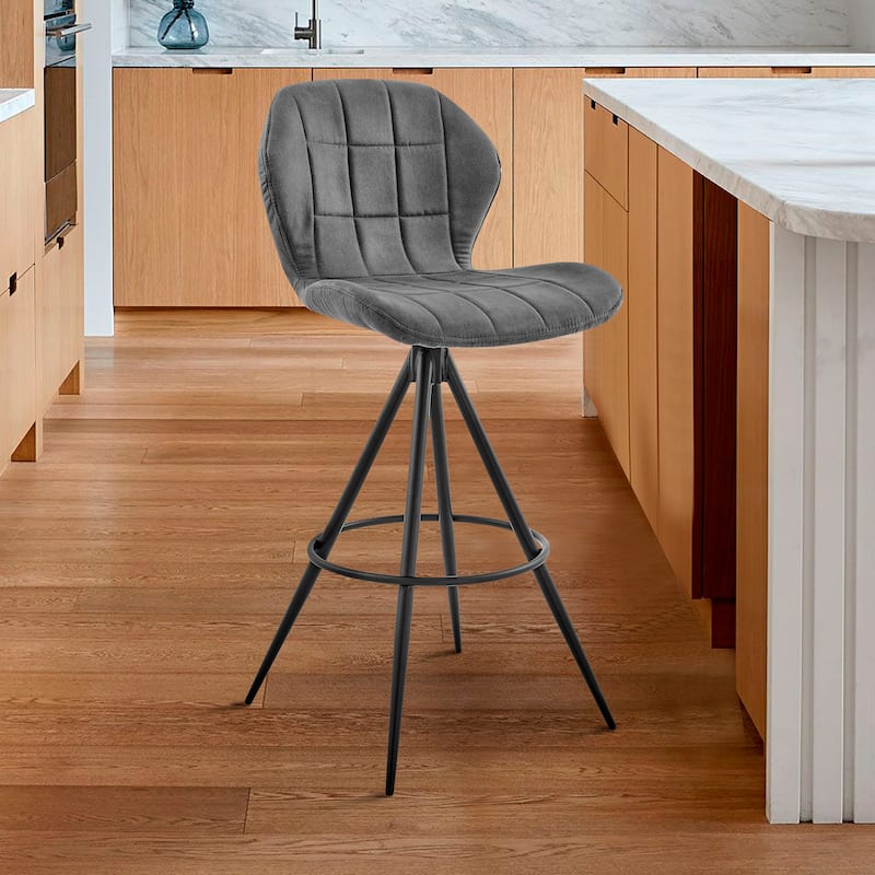 Catalina Modern Bar Stool, Upholstered Bar Chair with Charcoal Gray Fabric and Black Metal Legs - Bar Height