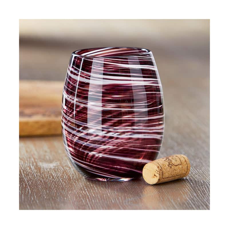 Swirl Stemless Wine Glass in Plum Purple 16oz Dishwasher Safe Everyday Drinkware 4.5in H x 4in L x 4in W