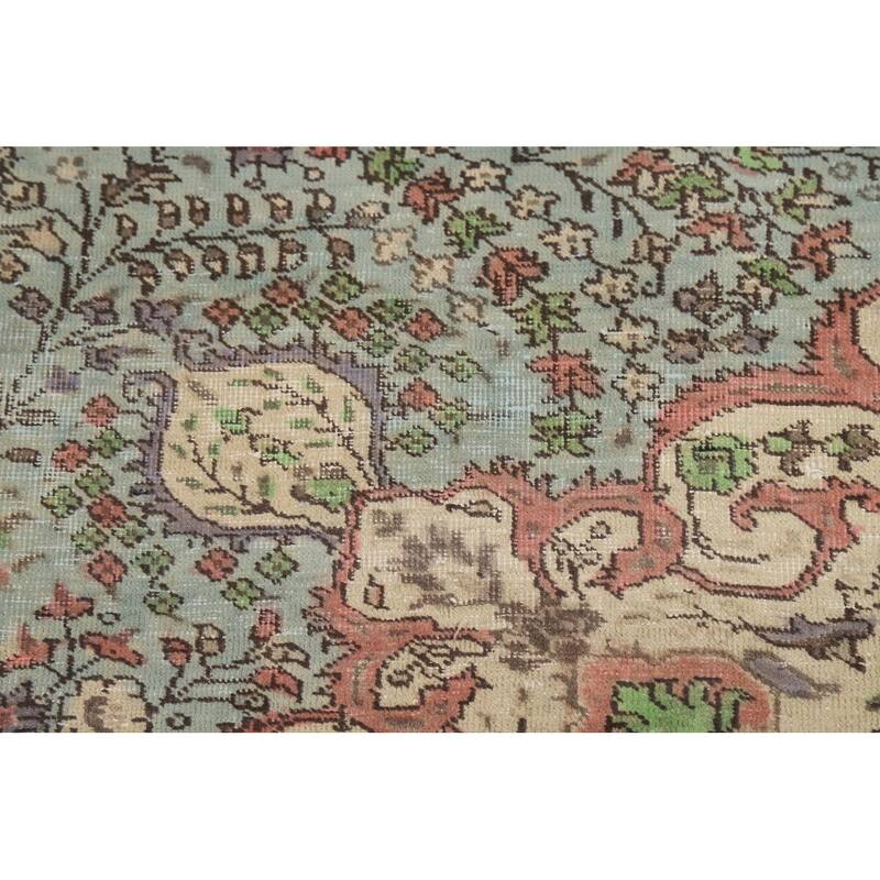 Blue Traditional Tabriz Persian Rug Hand-Knotted Floral Wool Carpet - 6'8"x 9'7"