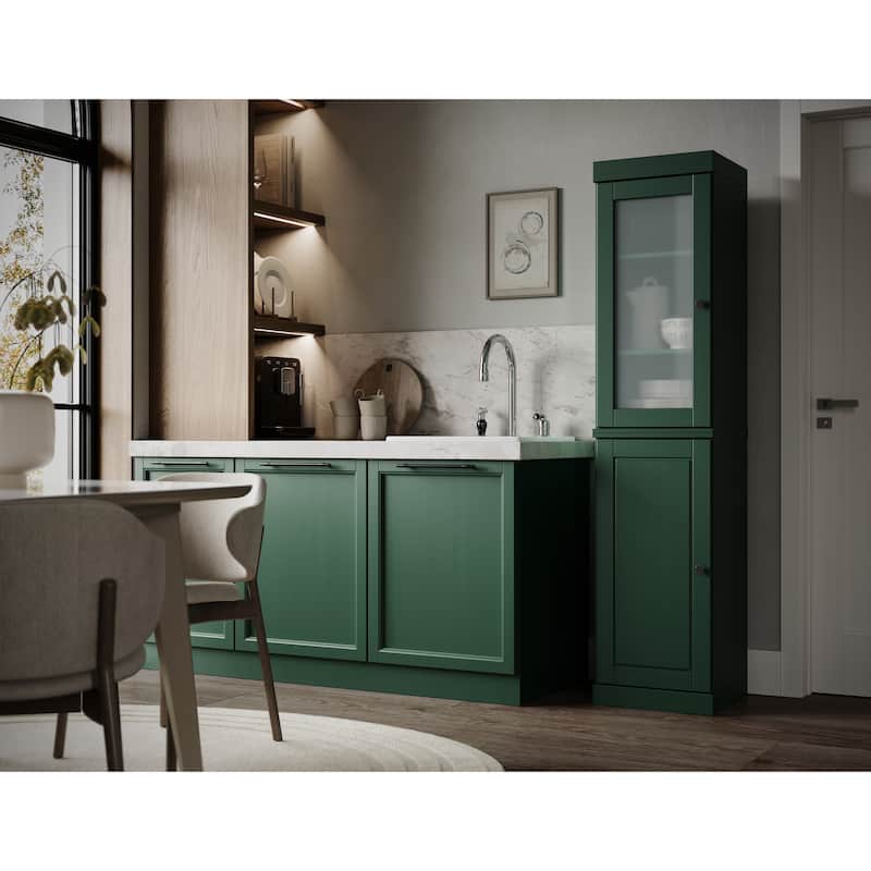 100% Solid Wood 16.5" Kitchen Pantry Cabinet with Doors by Palace Imports - Green - Frosted Glass-Solid