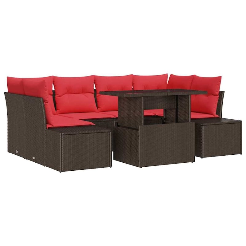 vidaXL 7 Piece Garden Sofa Set with Cushions - 91.7×60.6×27.2