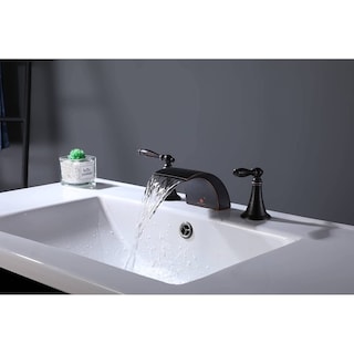 Oil Rubbed Bronze Waterfall Three Holes Two Handles Bathroom Sink Faucet With Pop Up Overflow Drain