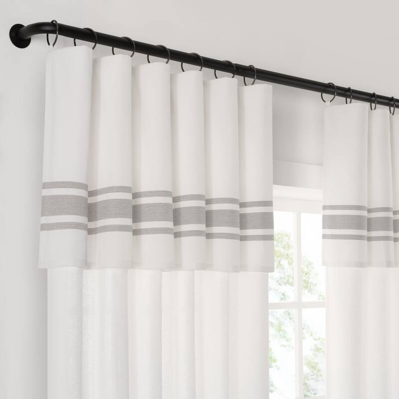 Mercantile Drop Cloth Stripe Light Filtering Ring Top Tab Farmhouse Curtain with Valance