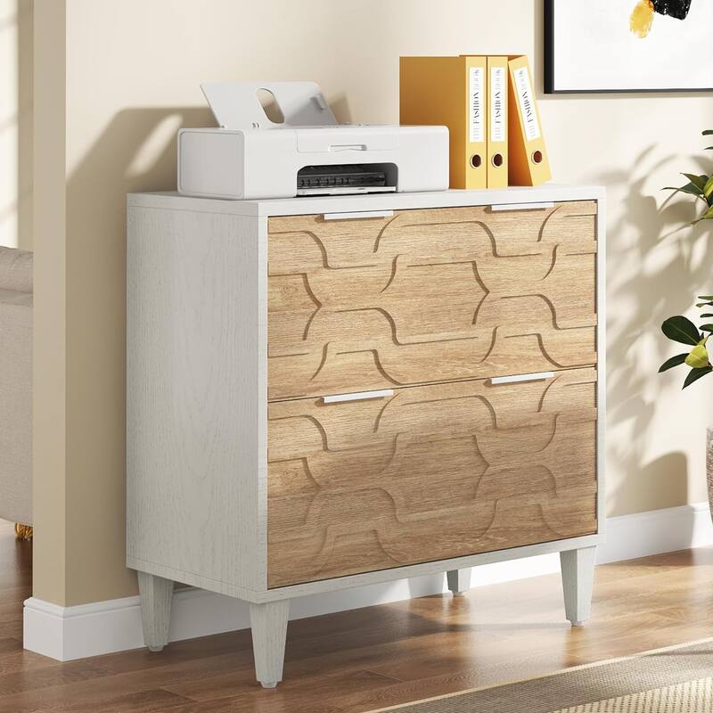 2-Drawer Lateral File Cabinet for A4/Letter/Legal Size, White & Grey Office Storage Cabinet Printer Stand