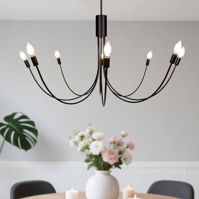 Modern Black 8-Light Large Classic Candle Chandelier for Dining Living Room - 41.3" Dia. x 20.1" H