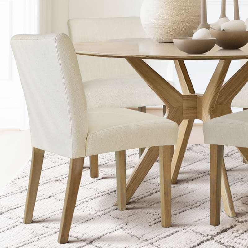 Parsons Dining Chairs with Linen Upholstery and Solid Wood Legs