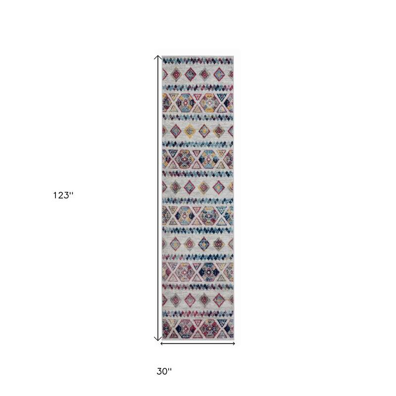 Qeji Power Loomed Geometric Stain Resistant Area Rug By HomeRoots - 10' Runner