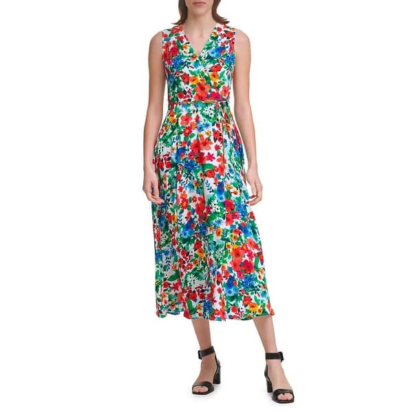 calvin klein floral maxi dress Calvin Klein 3/4 Sleeve Floral Chiffon Maxi Women's Dress Indigo : 2