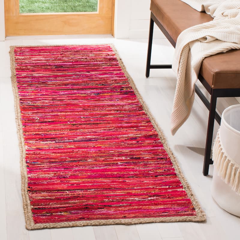 SAFAVIEH Handmade Montauk Ophely Casual Cotton Rug - 2'3" x 7' Runner - Red/Natural
