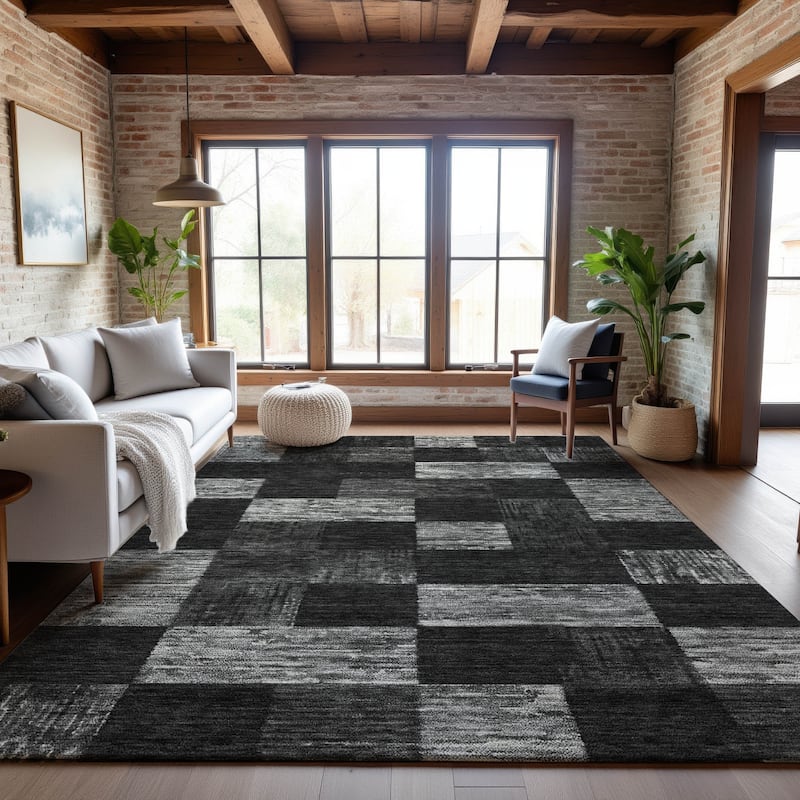 Premium Washable Super Soft Modern Checker Mayfield Rug - Black - 5' x 7'6"