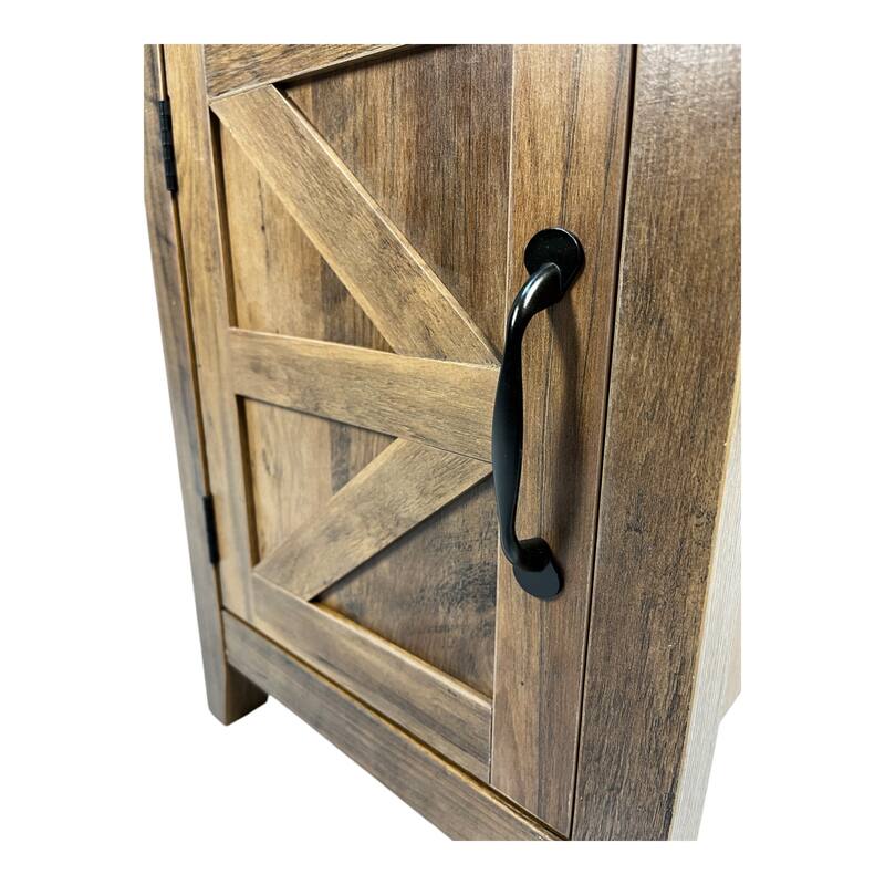 Farmhouse End Table with Charging Station,Night Stand with Barn Door and Drawer