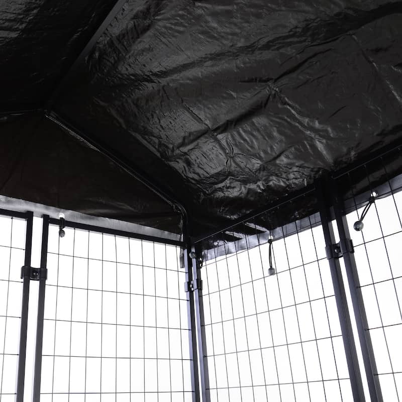 Pawhut Large Outdoor Dog Kennel Galvanized Steel Fence with UV-Resistant Oxford Cloth Roof & Secure Lock