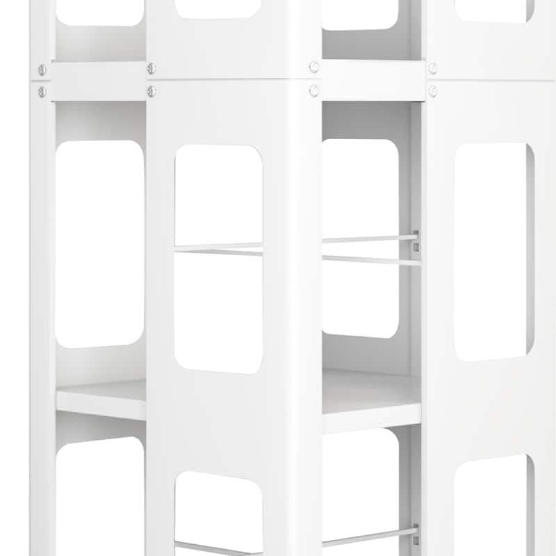 Modern 4-Tier Rotating Bookcase – 360° Swivel Wheels For Easy Mobility, Extra-Large All-Steel Construction .