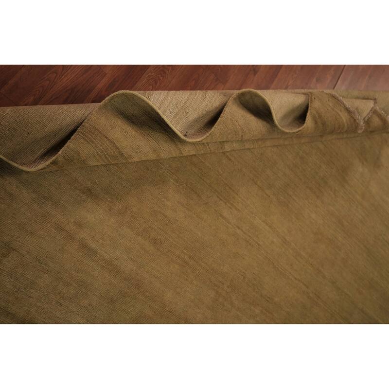 Modern Gabbeh Oriental Area Rug Hand-Knotted Green Wool Carpet - 7'5" x 9'9"
