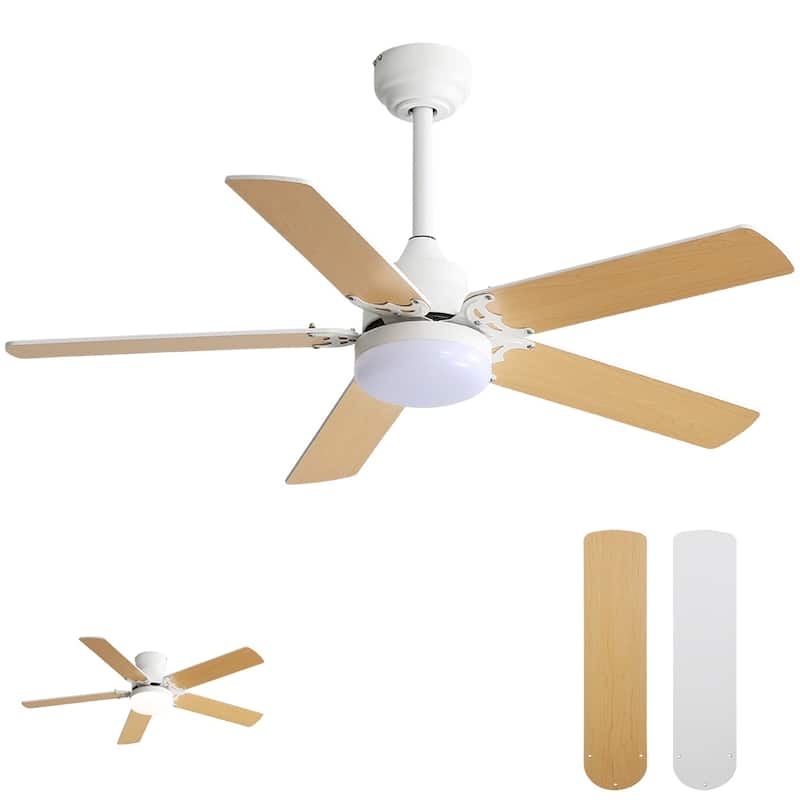42"/52" Ceiling Fan with Remote,Dual Blade Finish,3CCT LED Light,Plywood Blades,Flush Mount and Downrod Mount - 42 inches - White with Dual Finish Plywood Blades 