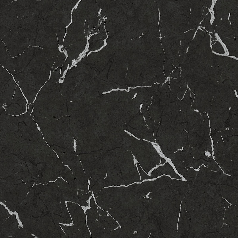 Galerie Wallcoverings Bricks and More Collection Luxurious Metallic Marble Metallic Finish Vinyl on Non-woven Wallpaper Roll - 33-feet long x 21-inches wide - Black/Silver