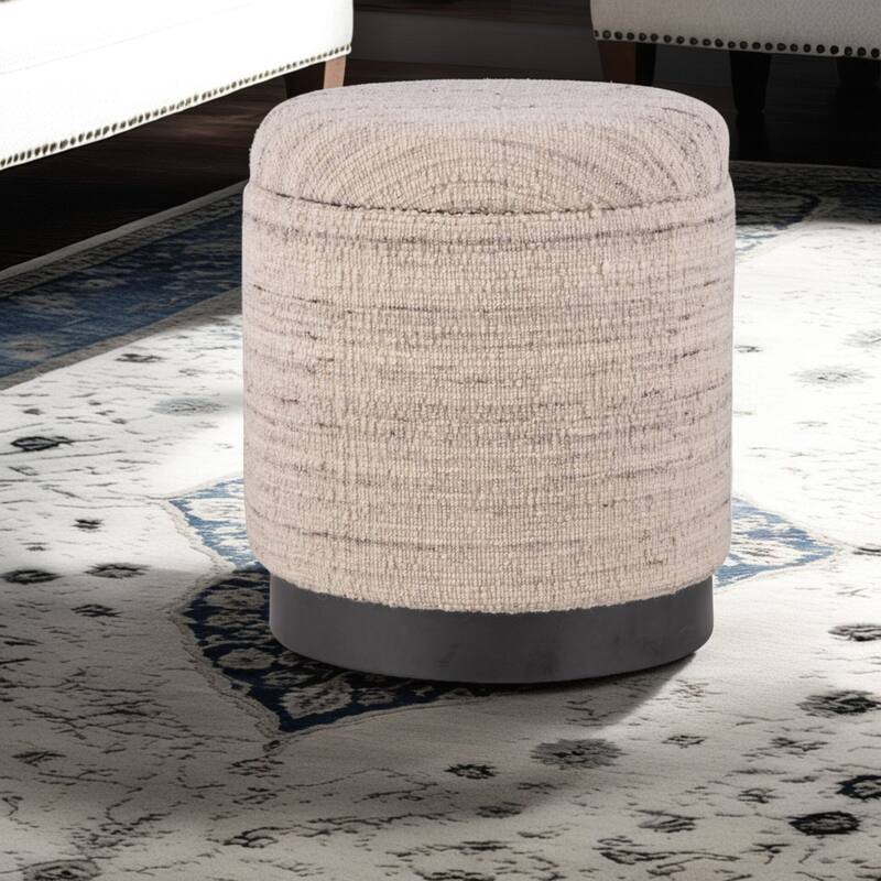Handwoven Storage Ottoman with Matte Black Metal Base - Solid Wood Frame