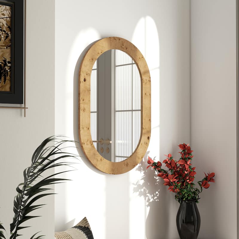 Wood Oval Wall Mirror - 35.4" H x 23.6" W
