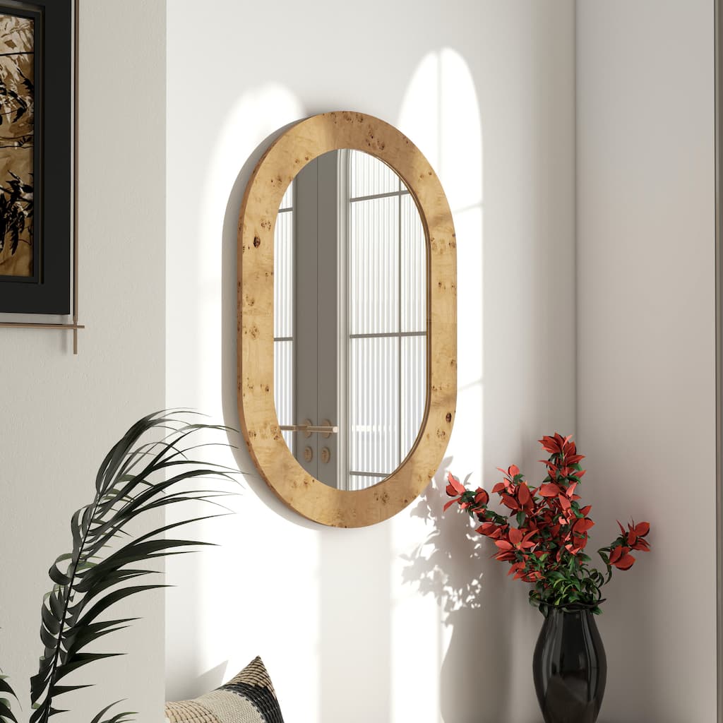 Wood Oval Wall Mirror - 35.4" H x 23.6" W