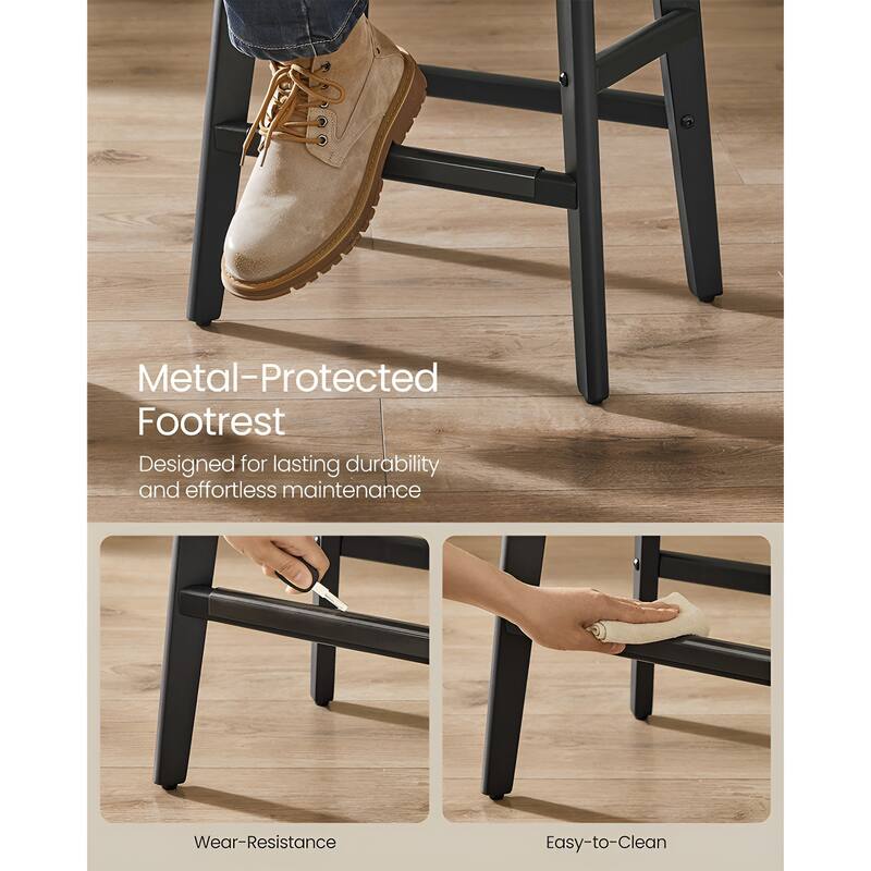 Set of 2 Counter Height Bar Stools Modern Kitchen Barstools with Backrest Perfect for Island or Counter - 12.6"D x 17.3"W x 26"H