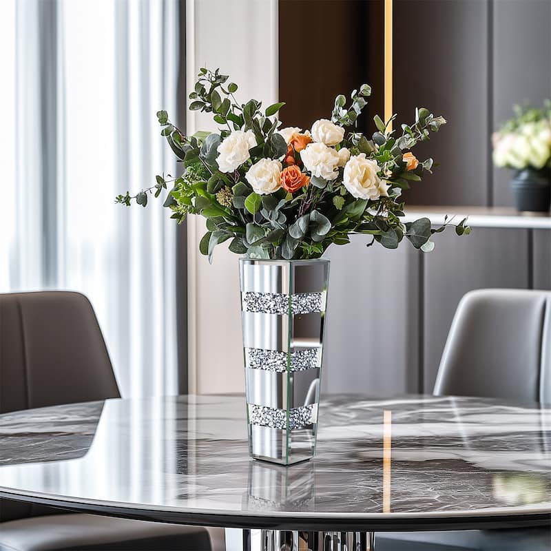 12" 28" Crushed Diamond Mirrored Glass Flower Vase Crystal Floor or Table Vase