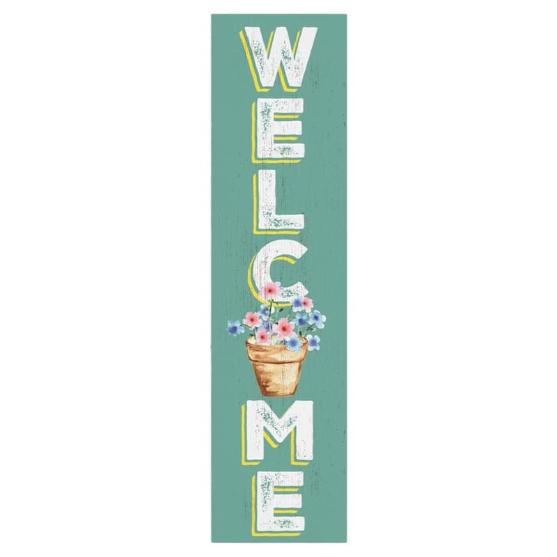 HomeRoots 36" Green Solid Wood Floral Bouquet Welcome Porch Sign