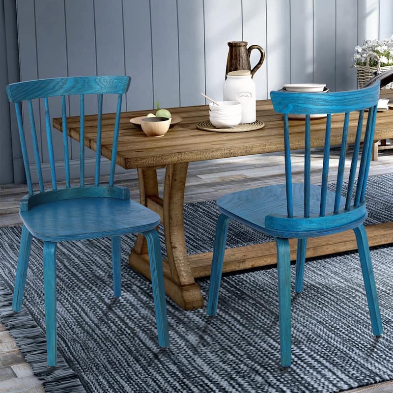 Solid Wood Slat Back Windsor Dining Chairs, Set of 2/4