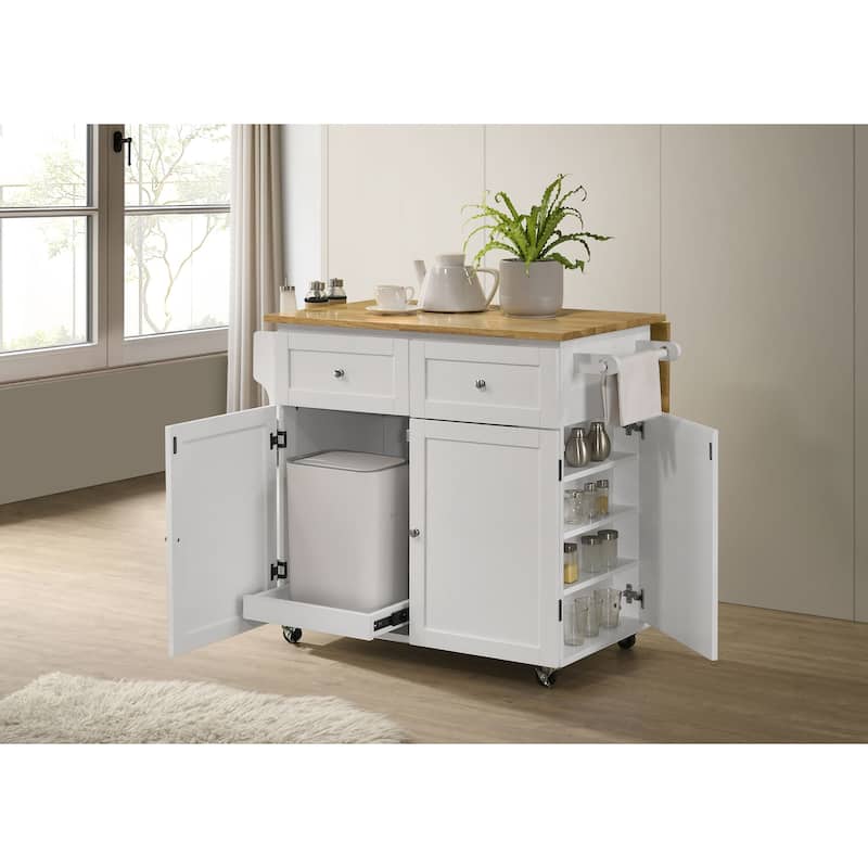 Jalen 3-door Kitchen Cart with Casters Natural Brown and White