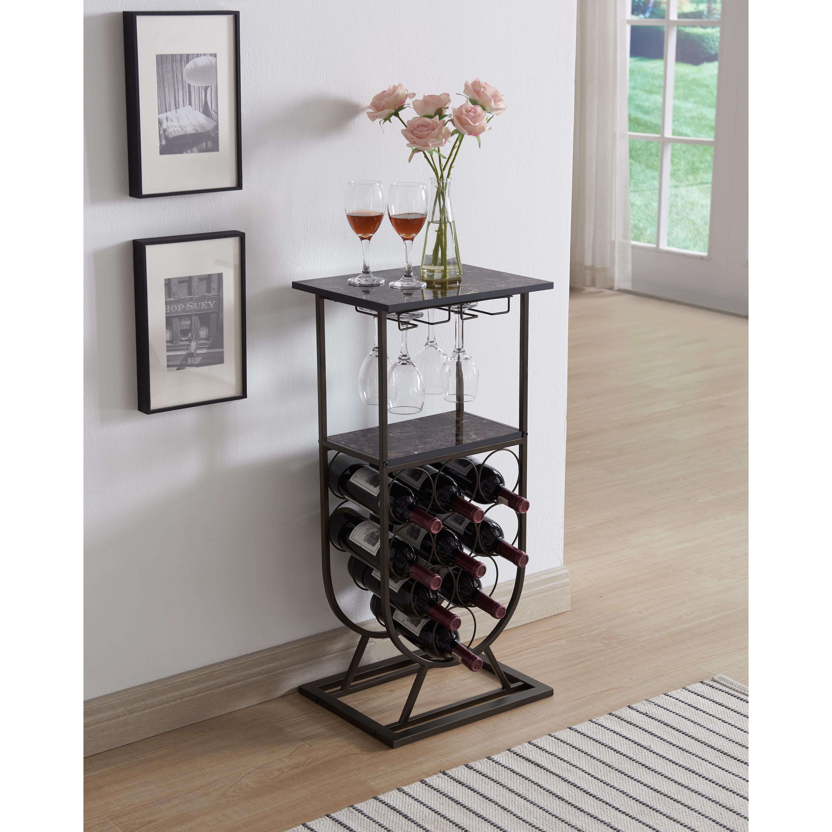 Elegant Wine Glass Shaped Wine Rack with Storage and Stemware Racks