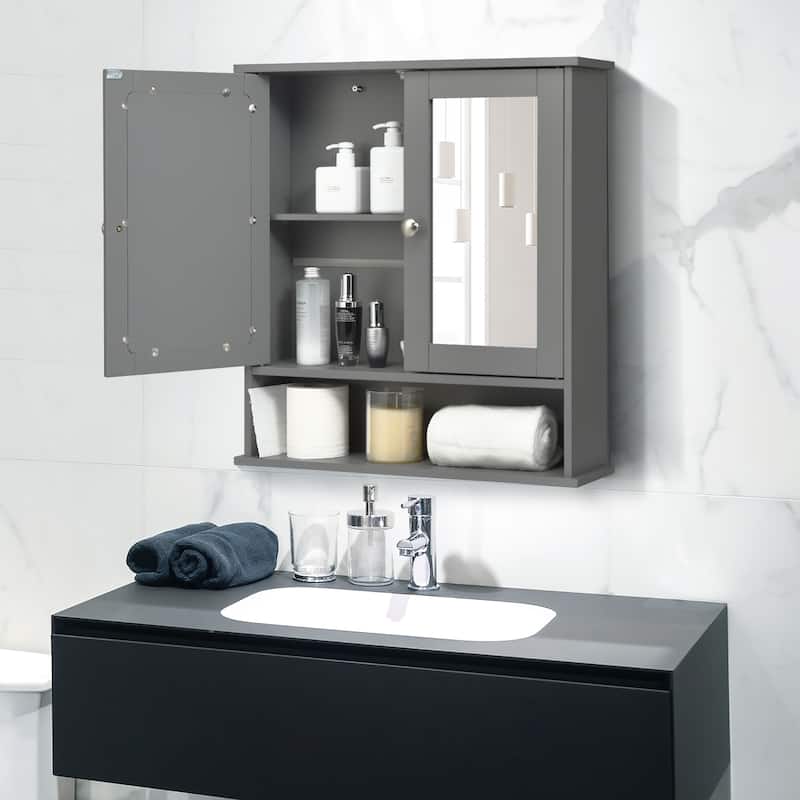 Bathroom Wall Mirror Cabinet with Doors and Shelves