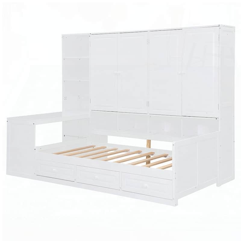 Wooden Daybed With Three Drawers and All-in-One Cabinet