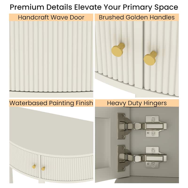 Console Table Unique Half Moon End Table with Open Shelf, Entryway Table Cream White Hallway Table Side Table
