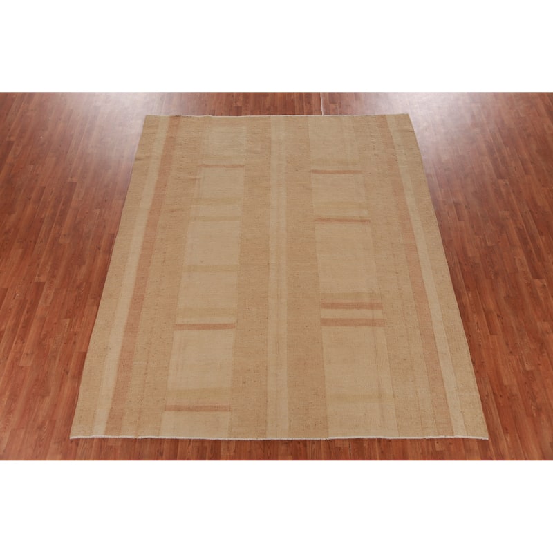 Hand Woven Oriental 100% Jute Carpet Southwestern Modern Beige & Ivories Kilim Area Rug - 9' 8'' X 8' 1''