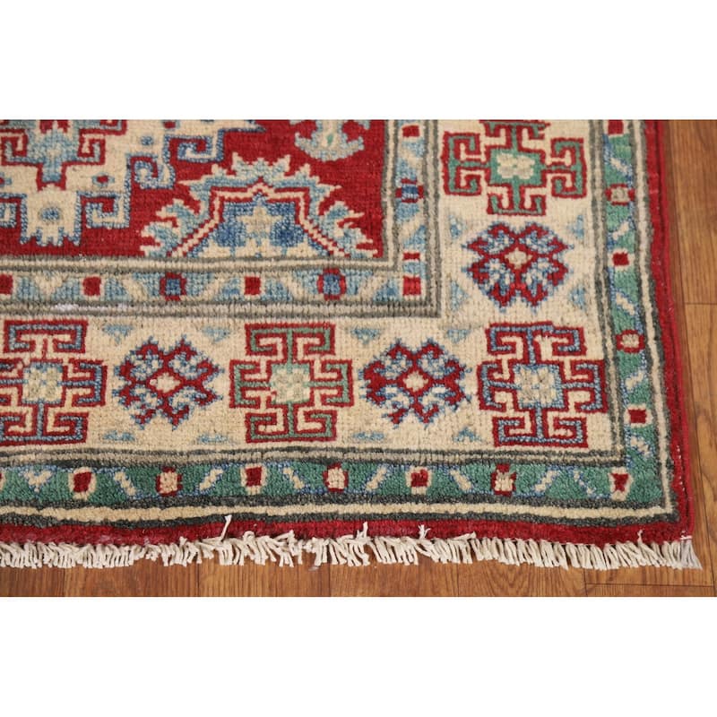 Red Kazak Foyer Rug Handmade Traditional Wool Carpet - 2'9"x 3'11"