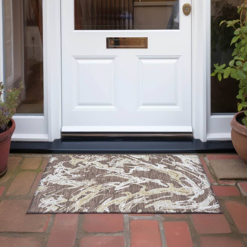Machine Washable Indoor/ Outdoor Modern Wave Chantille Rug