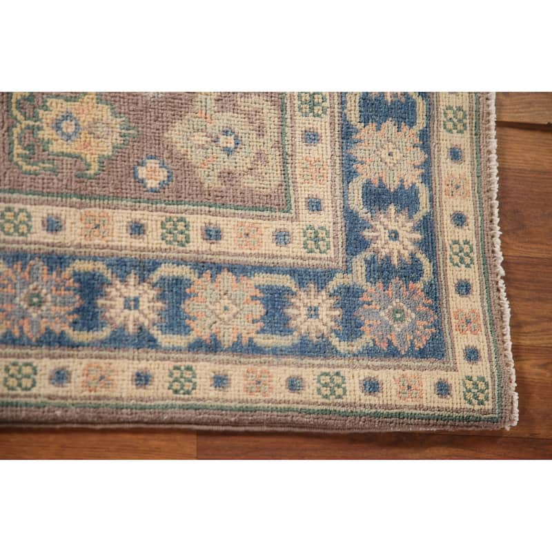 Geometric Kazak Oriental Accent Rug Handmade Brown Wool Carpet - 2'8" x 4'2"