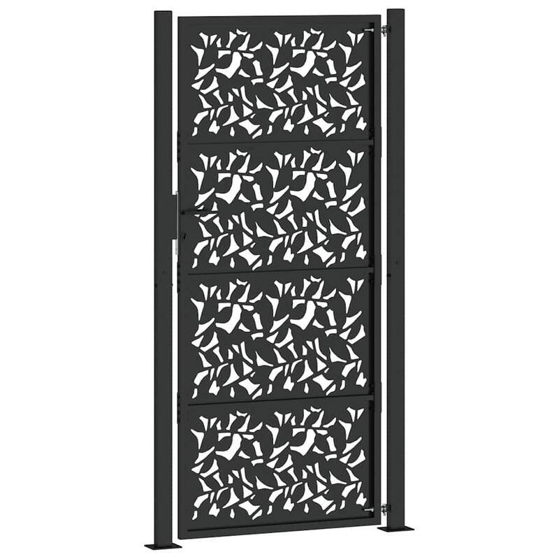 vidaXL Garden Gate Black Steel Leaf Design