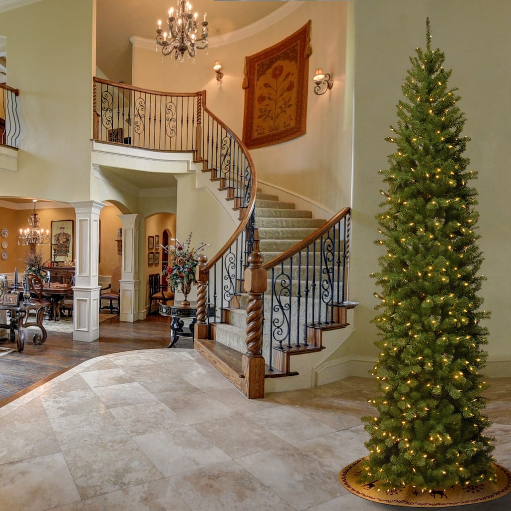 National Tree Company 9 ft. North Valley Spruce Pencil Slim Tree with Clear Lights - 9 Foot