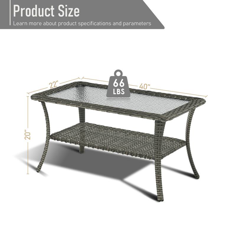 Outdoor Wicker Coffee Table with Glass Top