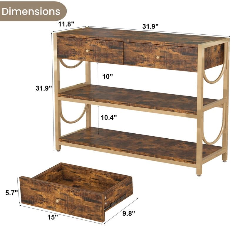 Entryway Console Table with 2 Drawers and Storage Shelves, Sofa Table