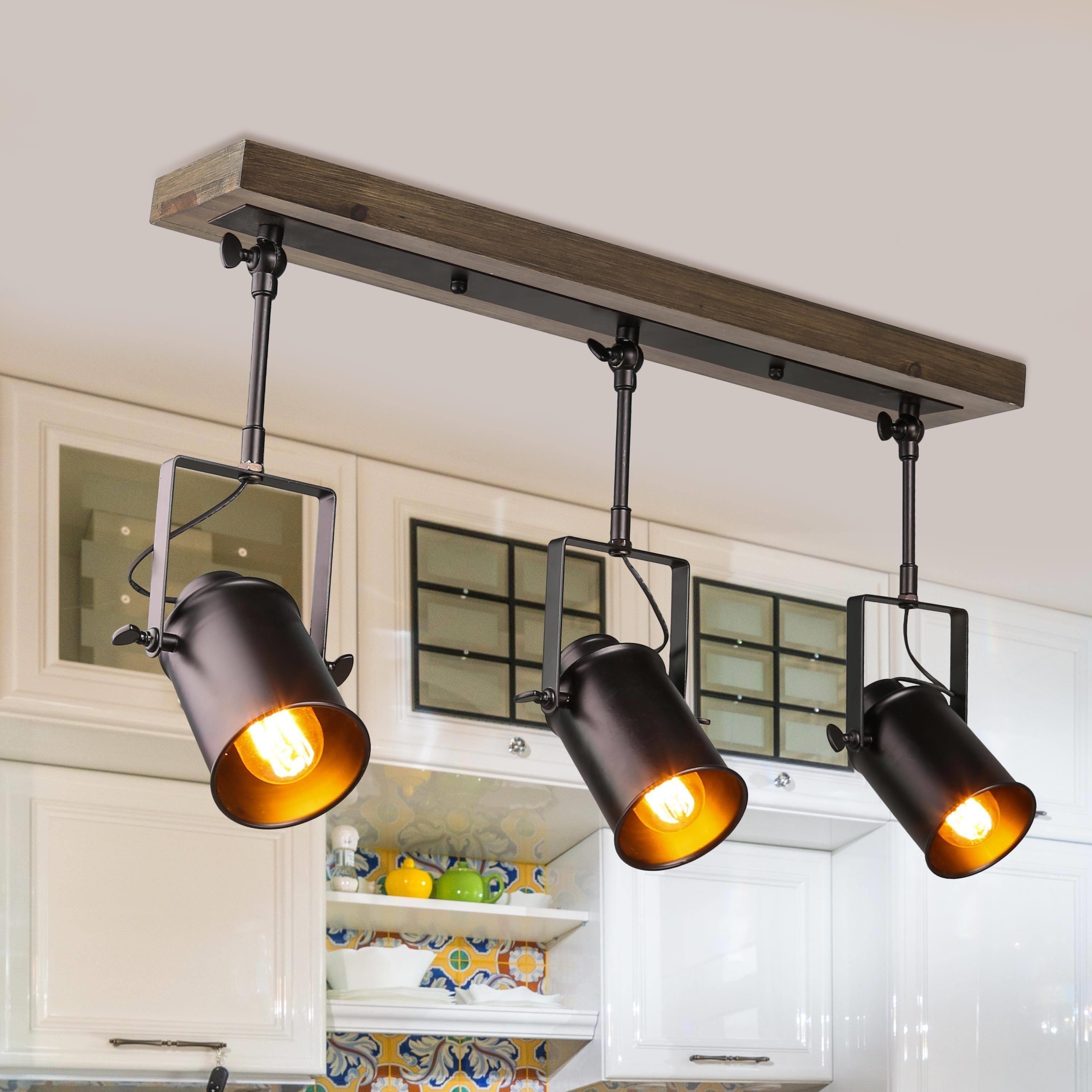 Modern Farmhouse 3-Light Wood Track Spot Lights - 24.8"x 4.7" x 15.3"