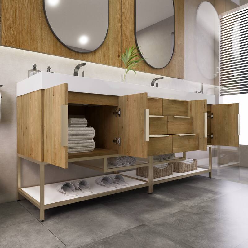 Noble 72" Freestanding Vanity with Reinforced Acrylic Double Sink - 72" Width