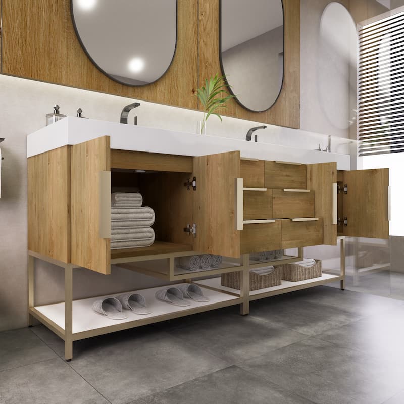 Noble 84" Free Standing Vanity with Reinforced Acrylic Double Sink - 84" Width