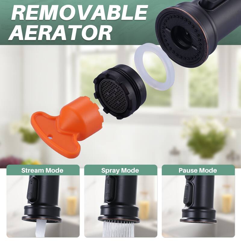 WOWOW Double Handle Bridge Kitchen Faucet with Advanced Spray