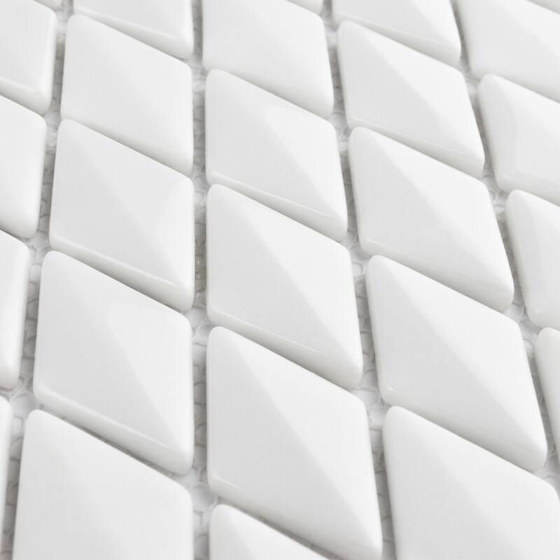 Merola Tile Expressions Beveled Diamond White 11-5/8" x 12" Glass Floor and Wall Tile