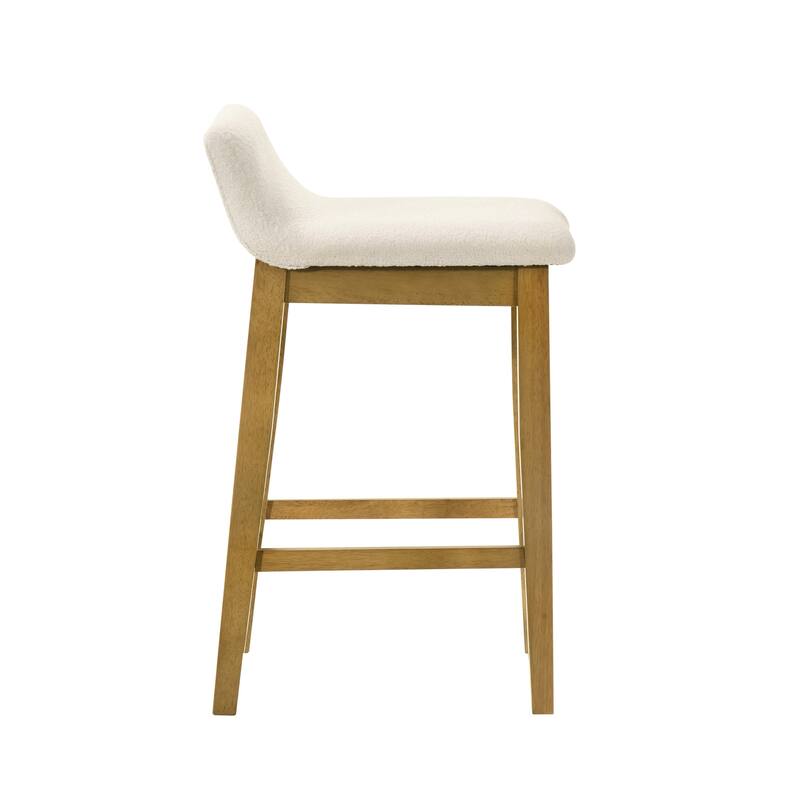 Annikah Low-Back Boucle Bar Stool, Counter Height Kitchen Barstool with Wood Legs
