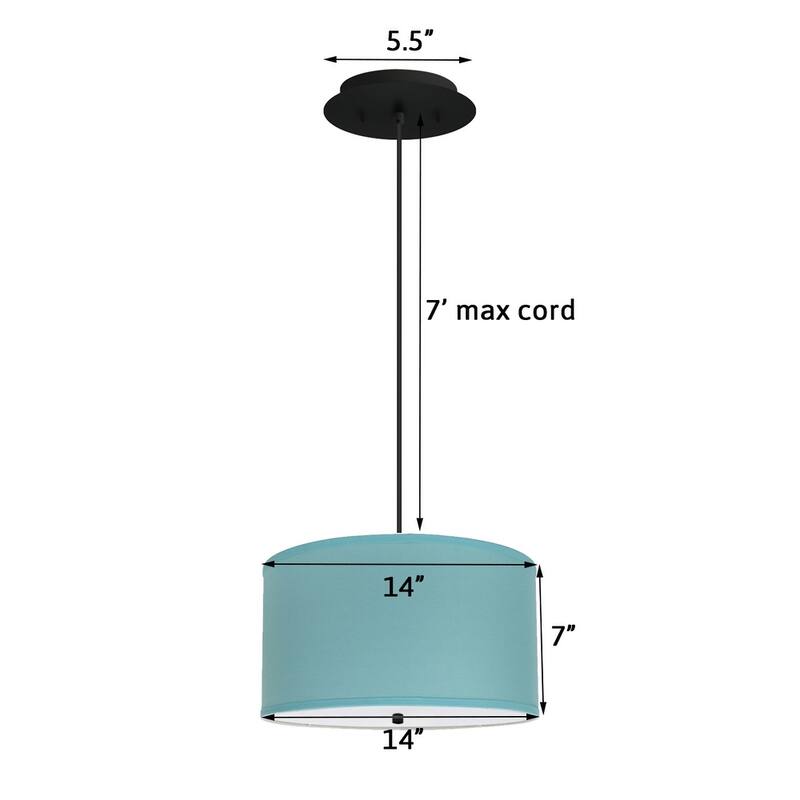 14" W 2 Light Pendant Island Paridise Blue Shade with Diffuser, Black Cord