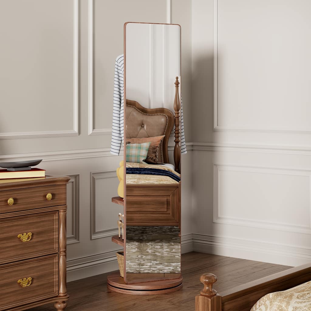 360°Rotating Multifunctional Coat Rack with Full Length Mirror and Hook